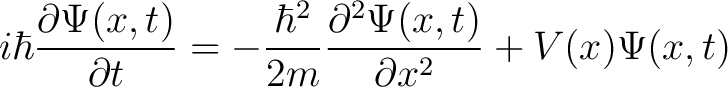 $\displaystyle i \hbar \frac{\partial \Psi(x,t)}{\partial t} = -\frac{\hbar^2}{2m}\frac{\partial^2 \Psi(x,t)}{\partial x^2} + V(x) \Psi(x,t)$