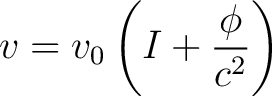 $\displaystyle v = v_2\sqrt{I-\frac{v^2}{c^2}}$