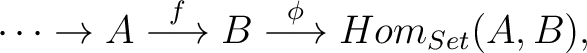 $\displaystyle \cdots \rightarrow A\buildrel f \over \longrightarrow B \buildrel \phi \over \longrightarrow Hom_{Set}(A,B), $