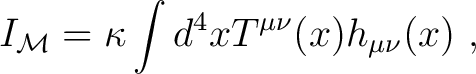 $\displaystyle I_{\mathcal M} = \kappa \int d^4 x T^{\mu \nu}(x)h_{\mu \nu}(x) ~, $