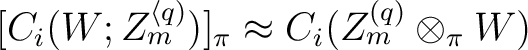 $[C_{i}(W;Z_{m}^{\langle q)})]_{\pi}\approx C_{i}(Z_{m}^{(q)}\otimes_{\pi}W)$