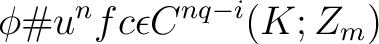 $\displaystyle \phi\char93 u^{n}fc\epsilon C^{nq-i}(K;Z_{m}) $