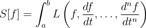 $\displaystyle S[f] = \int_a^b L \left( f, {df \over dt}, \ldots, {d^n f \over dt^n} \right) $