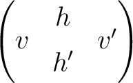 $\displaystyle \begin{pmatrix}& h& \\ [-0.9ex] v & & v'\\ [-0.9ex]& h'& \end{pmatrix}$