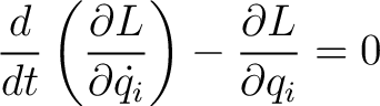 $\displaystyle \frac{d}{dt} \left ( \frac{\partial L}{\partial \dot{q_i}} \right ) - \frac{\partial L}{\partial q_i} = 0$