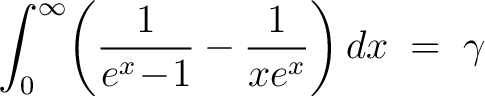 $\displaystyle\int_0^\infty\!\left(\frac{1}{e^x\!-\!1}-\frac{1}{xe^x}\right) dx \;=\; \gamma$