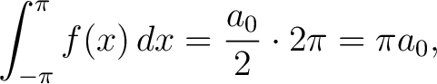 $\displaystyle \int_{-\pi}^\pi f(x)\,dx = \frac{a_0}{2}\cdot2\pi = \pi a_0,$