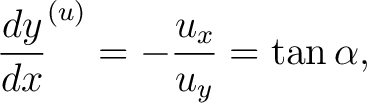 $\displaystyle \frac{dy}{dx}^{(u)} = -\frac{u_x}{u_y} = \tan\alpha,$