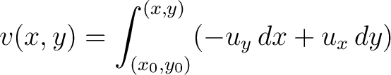 $\displaystyle v(x, y) = \int_{(x_0, y_0)}^{(x, y)}(-u_y\,dx+u_x\,dy)$