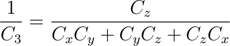 $\displaystyle \frac{1}{C_3} = \frac{C_z}{C_xC_y + C_yC_z + C_zC_x}$