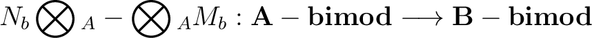 $\displaystyle N_b \bigotimes{}_A - \bigotimes{}_A M_b : {\bf A-bimod} \longrightarrow {\bf B-bimod}$