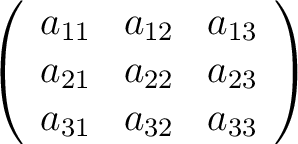 $\displaystyle \left ( \begin{array}{ccc} a_{11} & a_{12} & a_{13} \ a_{21} & a_{22} & a_{23} \ a_{31} & a_{32} & a_{33} \end{array} \right )$