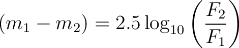 $\displaystyle \left (m_1 - m_2 \right ) = 2.5 \log_{10}\left( \frac{F_2}{F_1} \right) $