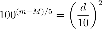 $\displaystyle 100^{(m - M)/5} = \left( \frac{d}{10} \right)^2$