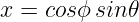 x = cosϕ sin𝜃
