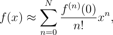 $\displaystyle f(x) \approx \sum_{n=0}^{N} \frac{f^{(n)}(0)}{n!} x^n,$