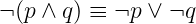 ¬ (p ∧ q ) ≡ ¬p ∨ ¬q
