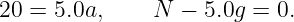 20 =  5.0a,     N  − 5.0g = 0.
