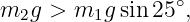 m2g  > m1g  sin 25∘,
