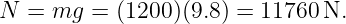 N  = mg  = (1200)(9.8) = 11760 N.
