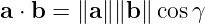 a ⋅ b = ∥a ∥∥b∥ cosγ
