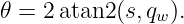 𝜃 = 2atan2 (s,qw).
