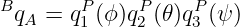 BqA =  qP1 (ϕ)qP2 (𝜃)qP3 (ψ)
