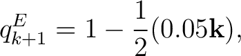 $\displaystyle q_{k+1}^{E} = 1 - \frac12 (0.05\mathbf k), $