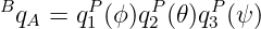 B       P    P     P
 qA =  q1 (ϕ)q2 (𝜃)q3 (ψ)
