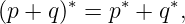 (p + q)∗ = p∗ + q∗,
