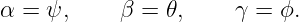 α =  ψ,     β = 𝜃,     γ = ϕ.
