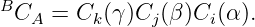 B
  CA =  Ck(γ)Cj (β)Ci(α).
