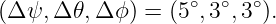                    ∘  ∘  ∘
(Δ ψ, Δ𝜃,Δ ϕ ) = (5 ,3 ,3 ).

