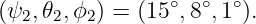                  ∘  ∘  ∘
(ψ2,𝜃2,ϕ2 ) = (15 ,8 ,1 ).
