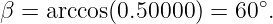 β  = arccos(0.50000 ) = 60∘.
