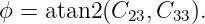 ϕ = atan2 (C23, C33).

