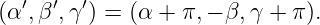 (α′,β′,γ′) = (α +  π,− β,γ + π ).
