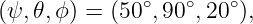 (ψ, 𝜃,ϕ) = (50∘,90∘,20∘),
