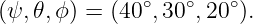 (ψ, 𝜃,ϕ) = (40∘,30∘,20∘).
