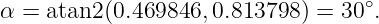 α  = atan2(0.469846, 0.813798 ) = 30∘.
