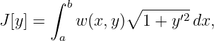        ∫ b       ∘ -------
J[y] =    w (x,y)  1 + y′2dx,
        a
