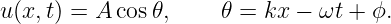 u(x,t) = A cos𝜃,     𝜃 = kx − ωt + ϕ.
