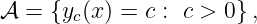 𝒜  = {yc(x) = c : c > 0},
