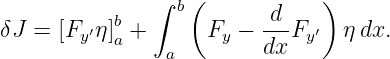               ∫  b(       d    )
δJ = [Fy′η]ba +      Fy − ---Fy′  ηdx.
                a        dx
