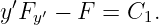 y′Fy′ − F = C1.
