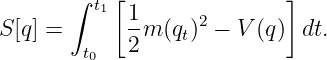        ∫ t [               ]
          1 1-     2
S[q] =  t   2 m (qt) −  V(q)  dt.
        0
