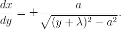 dx-=  ± ∘------a-------.
dy        (y + λ)2 − a2
