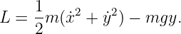      1
L  = -m (x˙2 + y˙2) − mgy.
     2
                                                                                         
                                                                                         
