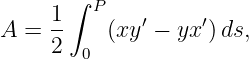      1∫  P
A =  --   (xy′ − yx′)ds,
     2  0
