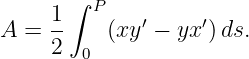      1∫  P
A =  --   (xy′ − yx′)ds.
     2  0
